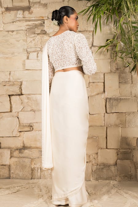 J By Jannat Ivory Pre-Stitched Saree & Blouse Set 