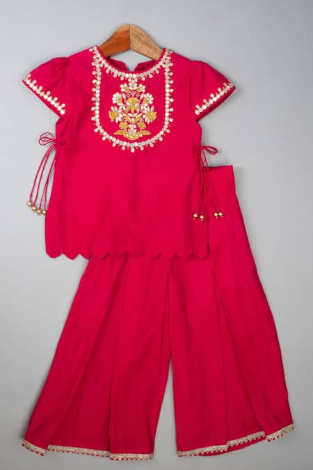Lil Angels Pink Silk Beads Embroidered Palazzo Set 