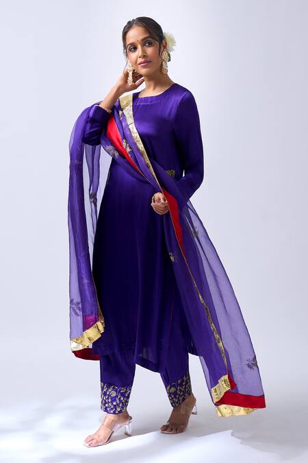 Buy_House Of Pink_Purple Modal, Silk, Organza Embroidery, Zari Vibrant Kurta Salwar Dupatta Set 
