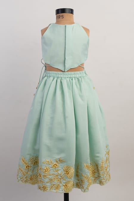 Lil Angels Blue Thread Embroidered Lehenga & Blouse Set 