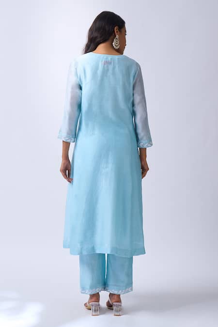 House Of Pink Powder Blue Embroidered Kurta Set 