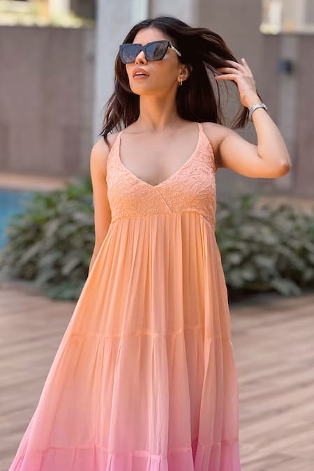 LABEL AISHWARYRIKA Ombre Chikankari Maxi Dress 