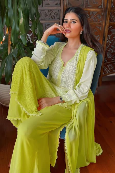 LABEL AISHWARYRIKA Chikankari Lace Kurta Set 