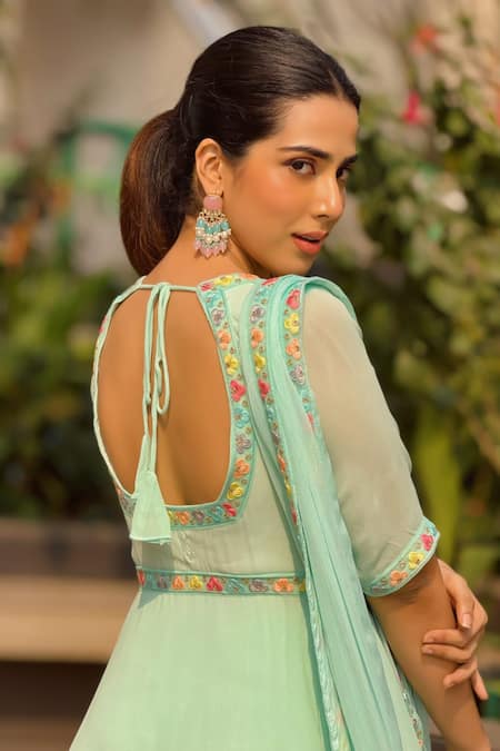 LABEL AISHWARYRIKA Malt Blue Chikankari Anarkali Set 