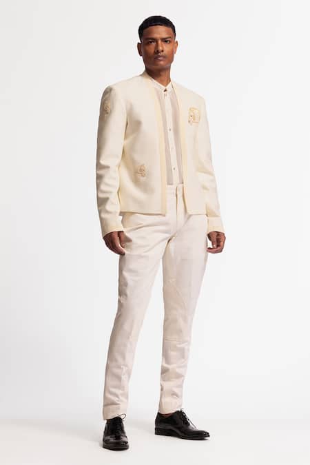 Rohit Bal Ivory Silk Embroidery Matka Jacket Online at Aza Fashions Rohit Bal_Ivory Silk Embroidery Matka Jacket _Online_at_Aza_Fashions
