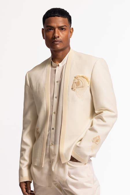 Rohit Bal Ivory Embroidered Matka Silk Jacket 