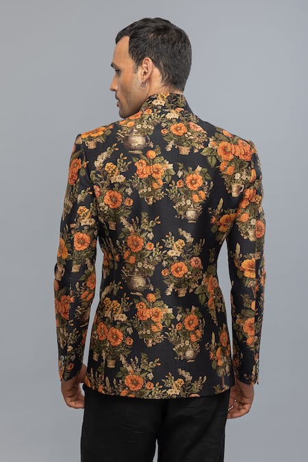 Rohit Bal Printed Black Bandhgala 