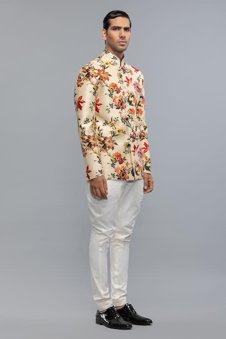 Buy_Rohit Bal_Ivory Silk Floral Printed Bandhgala _Online_at_Aza_Fashions