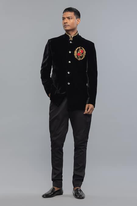 Rohit Bal Black Velvet Embroidered Bandhgala 
