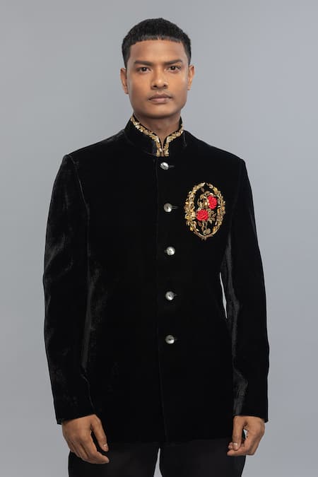 Rohit Bal Black Velvet Embroidered Bandhgala 