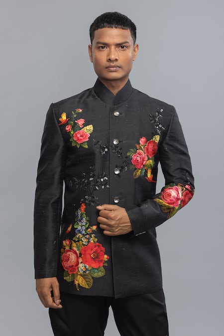 Rohit Bal Black Embroidered Bandhgala 