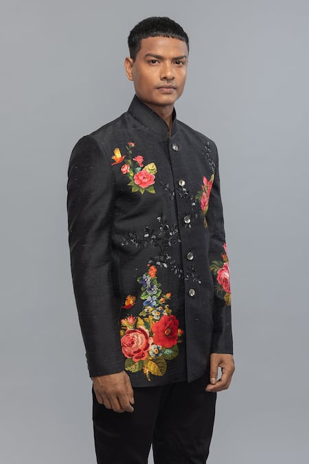 Rohit Bal Black Embroidered Bandhgala 