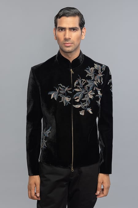 Rohit Bal Black Velvet Embroidered Bandhgala 