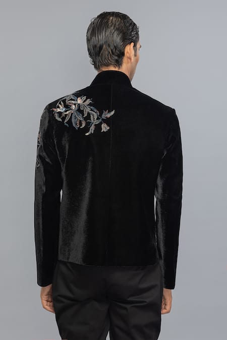 Rohit Bal Black Velvet Embroidered Bandhgala 