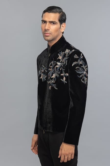 Shop Rohit Bal Black Velvet Embroidery Bandhgala Online at Aza Fashions Shop_Rohit Bal_Black Velvet Embroidery Bandhgala _Online_at_Aza_Fashions