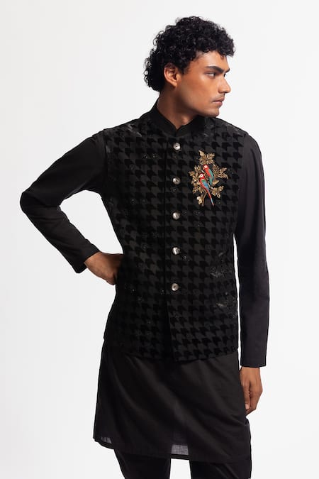 Rohit Bal Designer Black Velvet Nehru Jacket 