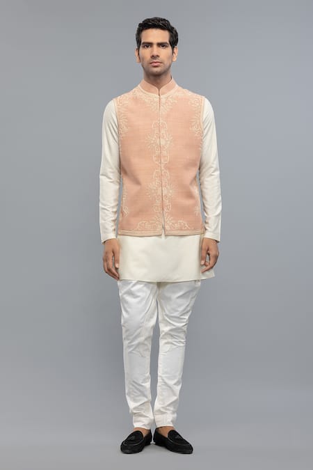 Rohit Bal_Pink Silk Embroidery Nehru Jacket _Online_at_Aza_Fashions