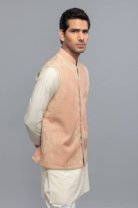 Buy_Rohit Bal_Pink Silk Embroidery Nehru Jacket _Online_at_Aza_Fashions
