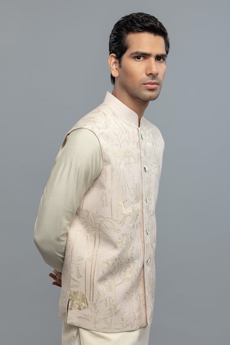 Buy_Rohit Bal_Ivory Silk Embroidery Nehru Jacket _Online_at_Aza_Fashions