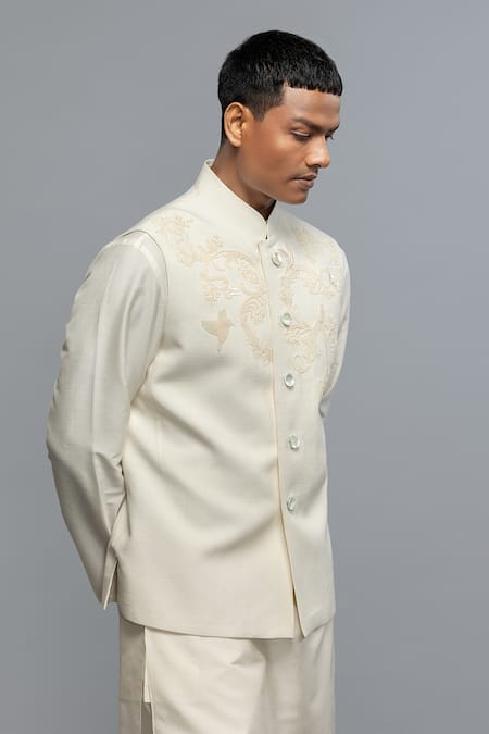 Buy_Rohit Bal_Ivory Silk Embroidery Nehru Jacket _Online_at_Aza_Fashions