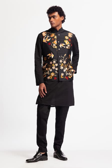 Rohit Bal Black Embroidered Nehru Jacket 
