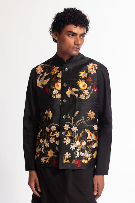 Rohit Bal Black Embroidered Nehru Jacket 
