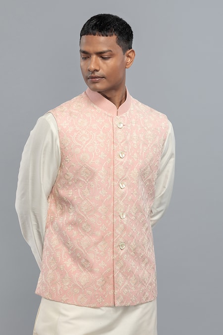 Rohit Bal Powder Pink Embroidered Nehru Jacket 