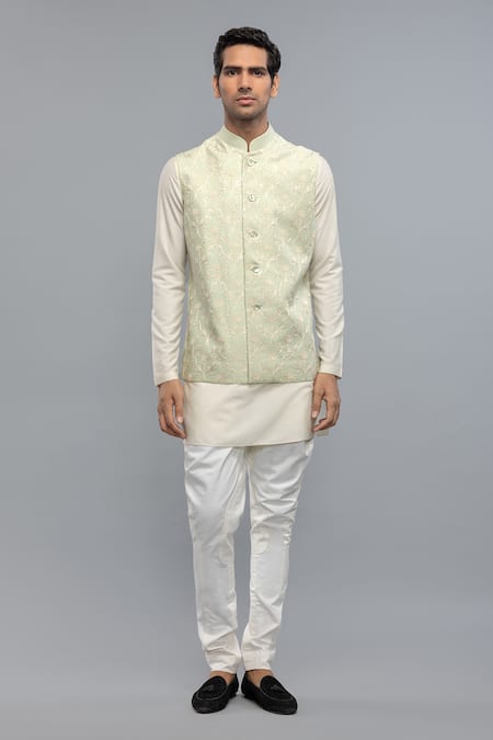Rohit Bal_Ivory Silk Embroidery Nehru Jacket _Online_at_Aza_Fashions