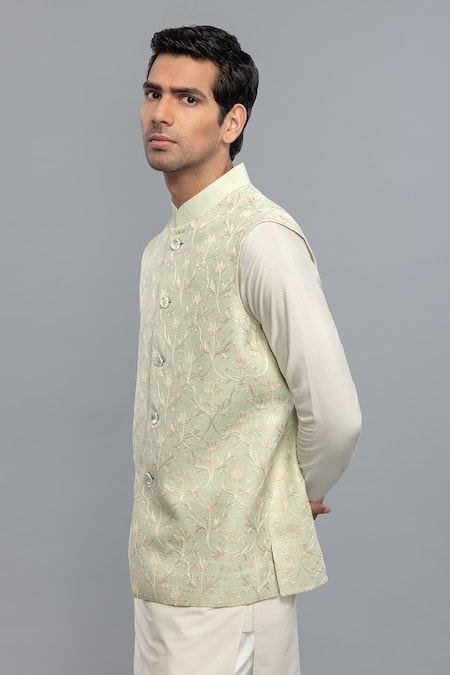 Buy_Rohit Bal_Ivory Silk Embroidery Nehru Jacket _Online_at_Aza_Fashions