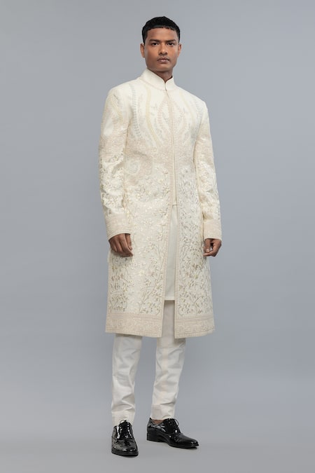 Rohit Bal Ivory Embroidered Matka Silk Sherwani 
