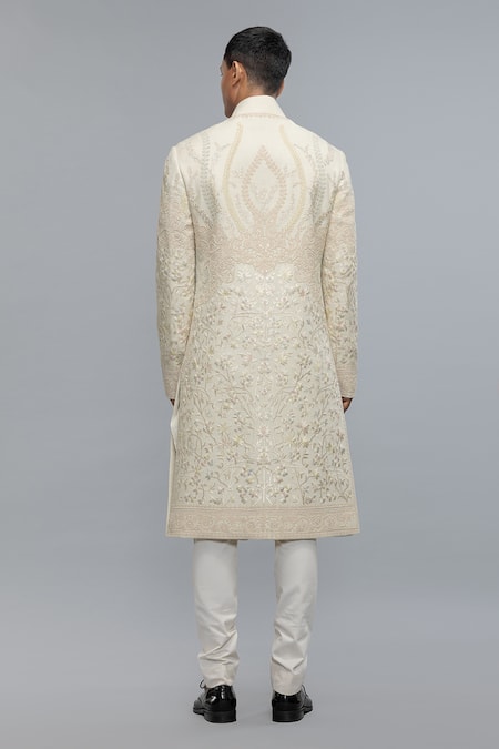 Rohit Bal Ivory Embroidered Matka Silk Sherwani 