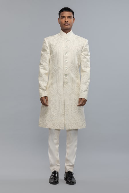 Buy_Rohit Bal_Ivory Silk Embroidery Designer Sherwani _Online_at_Aza_Fashions