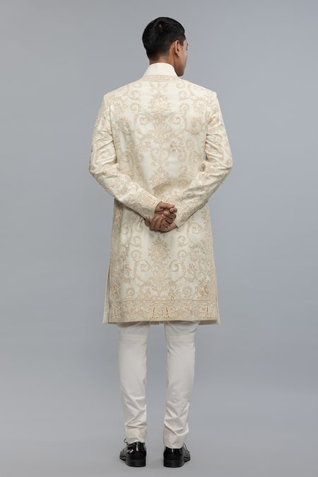 Rohit Bal Ivory Embroidered Matka Silk Sherwani 