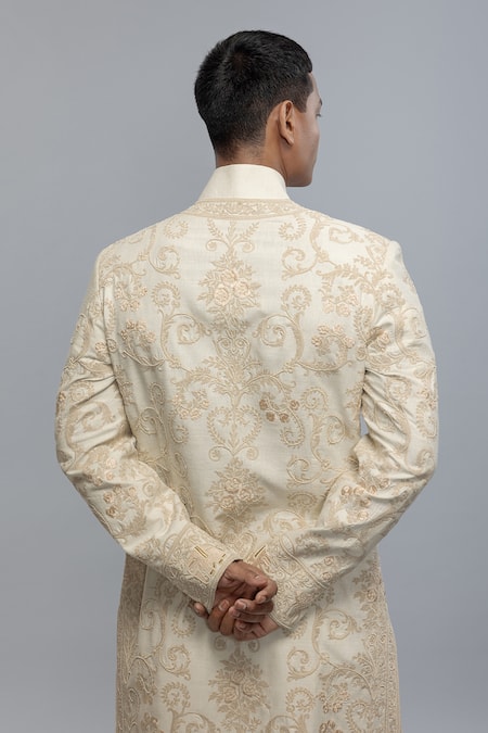 Buy_Rohit Bal_Ivory Silk Embroidery Matka Sherwani _Online_at_Aza_Fashions