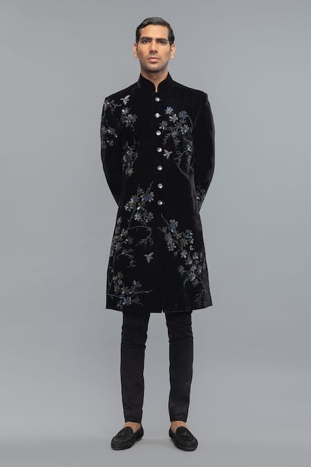 Rohit Bal Black Matka Silk Designer Sherwani 