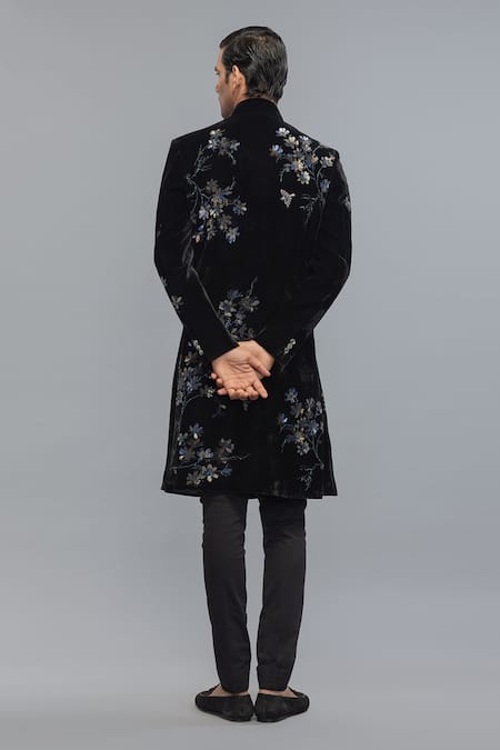 Rohit Bal Black Matka Silk Designer Sherwani 