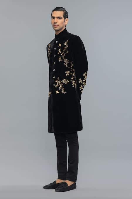 Rohit Bal Black Matka Silk Designer Sherwani 