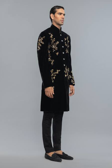 Rohit Bal Black Silk Embroidery Matka Designer Sherwani Online at Aza Fashions Rohit Bal_Black Silk Embroidery Matka Designer Sherwani _Online_at_Aza_Fashions