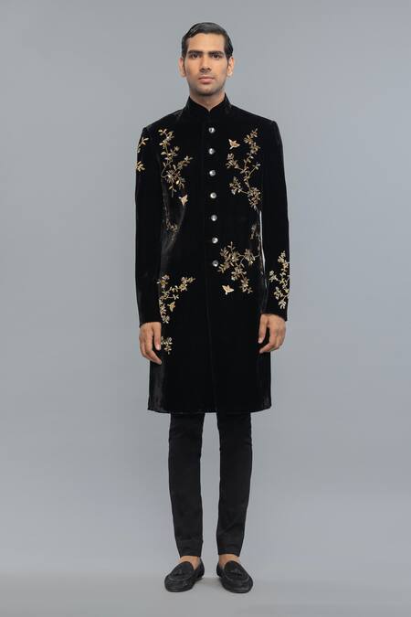 Rohit Bal Black Silk Embroidery Matka Designer Sherwani 