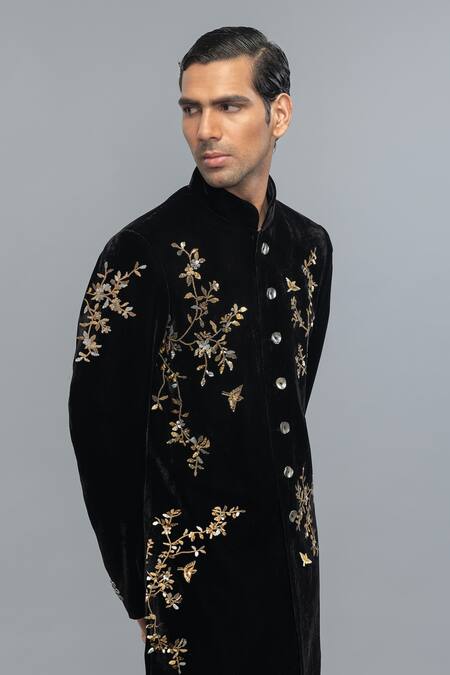 Buy Rohit Bal Black Silk Embroidery Matka Designer Sherwani Online at Aza Fashions Buy_Rohit Bal_Black Silk Embroidery Matka Designer Sherwani _Online_at_Aza_Fashions