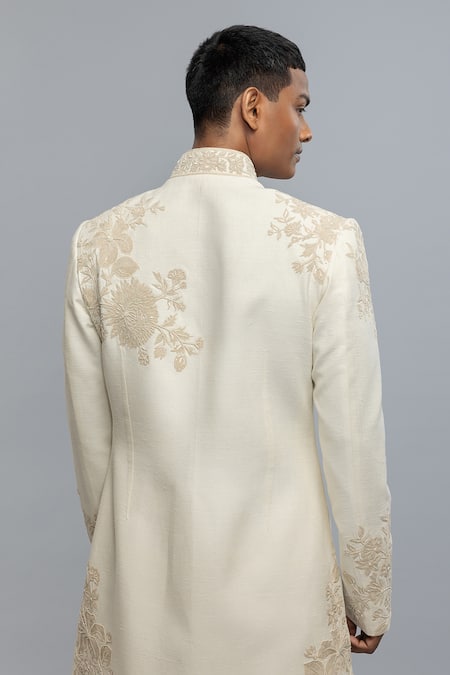 Rohit Bal Ivory Embroidered Matka Silk Sherwani 