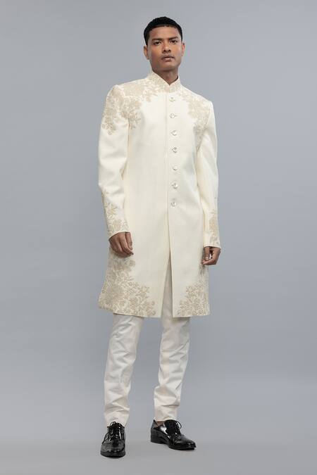 Rohit Bal Ivory Silk Embroidery Matka Sherwani 