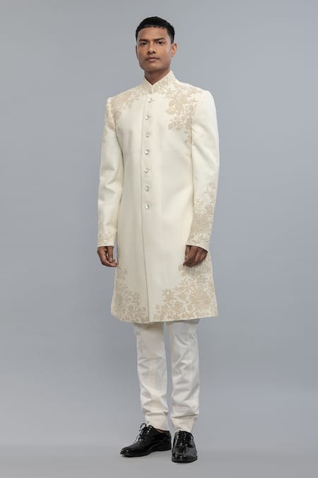 Buy_Rohit Bal_Ivory Silk Embroidery Matka Sherwani _Online_at_Aza_Fashions