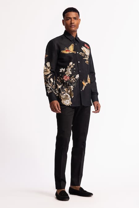 Rohit Bal_Black Poplin Embroidery Designer Shirt _Online_at_Aza_Fashions