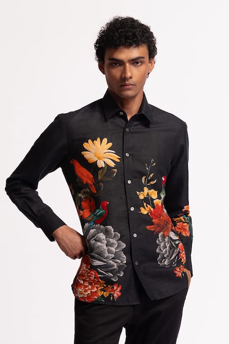 Rohit Bal Black Embroidered Designer Shirt 