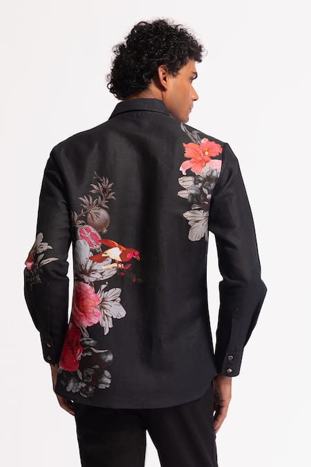 Shop_Rohit Bal_Black Poplin Embroidery Designer Shirt _at_Aza_Fashions
