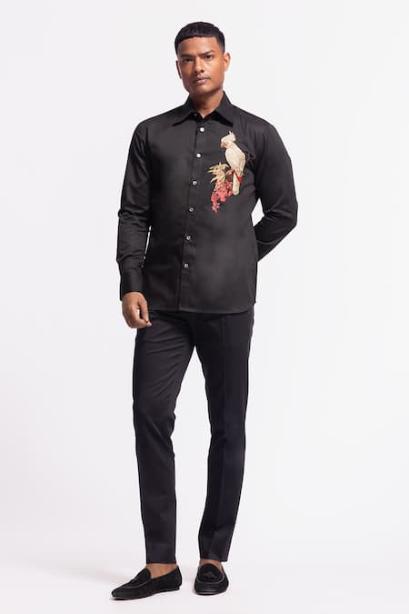 Rohit Bal Black Embroidered Poplin Shirt 