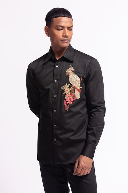 Rohit Bal Black Poplin Embroidery Shirt 