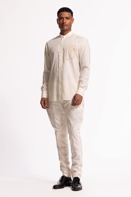Rohit Bal Ivory Poplin Embroidery Designer Shirt Online at Aza Fashions Rohit Bal_Ivory Poplin Embroidery Designer Shirt _Online_at_Aza_Fashions