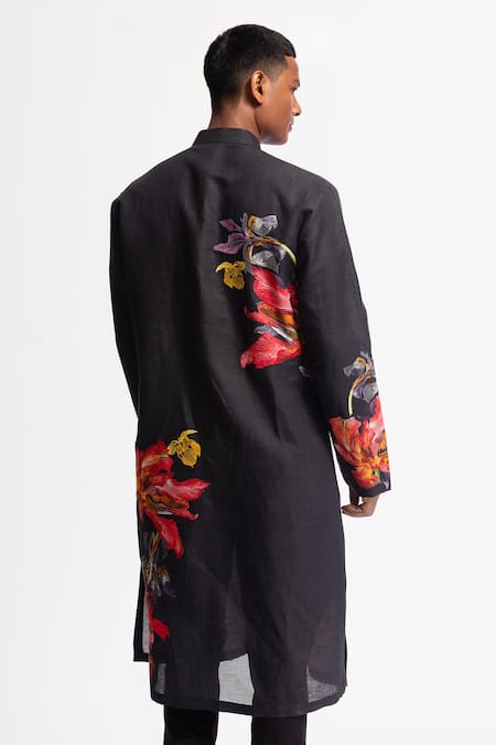 Rohit Bal Black Printed Designer Kurta 